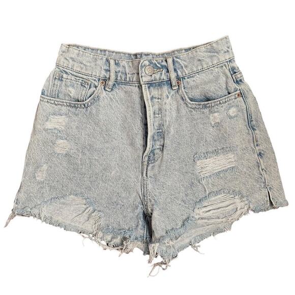 PacSun Pants - PacSun Jean Cut Off Shorts Women's‎ 24 Light Blue Wash Distressed High Rise